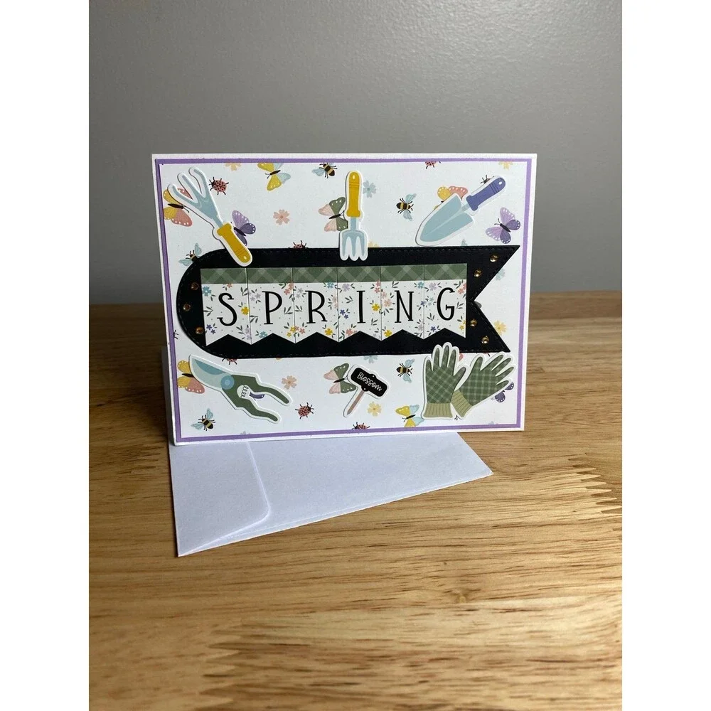 Handmade Spring Greeting Card A2 Floral Card Blank Inside w/ Envelope